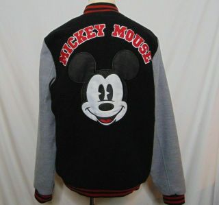 Mickey Mouse Disney Jacket Womans Xl Vintage Varsity Style Lining Zipper Black