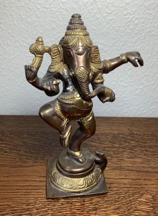 Vintage Indian Heavy Bi - Metal Brass Ganesh God Of War Elephant Figure 16cm No.  2