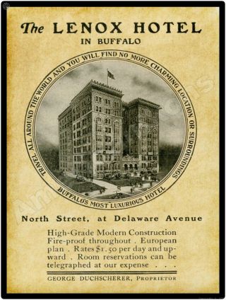1904 Lenox Hotel Metal Sign: Buffalo,  York - North St.  At Delaware