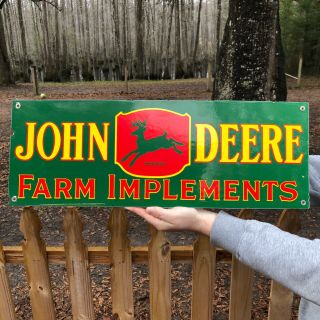 Vintage Porcelain John Deere Farm Implements Tractor Farm Feed Seed Sign