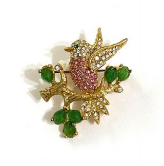 Vintage Gorgeous " The Look Of Real " Rhinestone Jomaz Glass Bird Brooch Pin