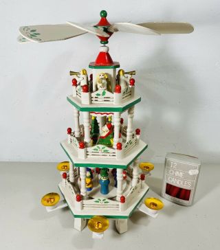 Vintage 3 Tier Christmas Pyramid Candle Mobile Carousel Carolers Angels Santa