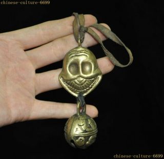 Old Tibetan Buddhism Pure Bronze Skull Head Statue Bell Exorcism Amulet Pendant