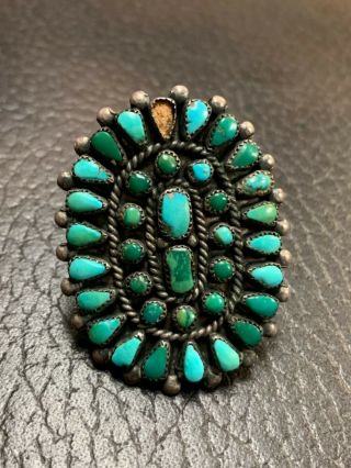1960s Vintage NAVAJO Sterling Silver TURQUOISE Petit Point Cluster RING Sz 7 2