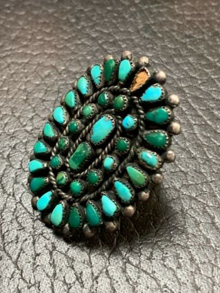 1960s Vintage NAVAJO Sterling Silver TURQUOISE Petit Point Cluster RING Sz 7 3