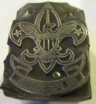 Vintage Boy Scout Letterpress Printers Block Fleur De Lis Emblem Be Prepared