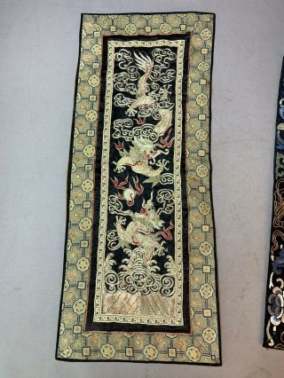 Vintage Chinese Embroidery Silk Panel Dragon Flowers Gold Metal Wrap Thread 2