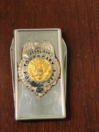 Vintage Money Clip Pen Knife With Tower City Pa Police Badge