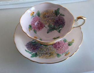 Vintage Paragon Porcelain Chrysanthemum Flowers & Gold Gilded Pink Cup & Saucer
