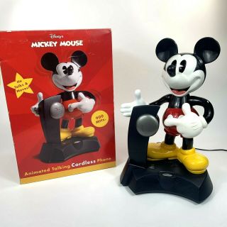 Vintage Disney Telemania Mickey Mouse Animated Talking Cordless Phone W/ Box