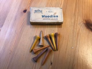 Box Of Vintage Macduff " Woodies " Assorted Wooden Tee Pegs.