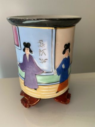 Unusual Antique Chinese Brush Pot,  Hand Painted,  Good Colouring And Gilding