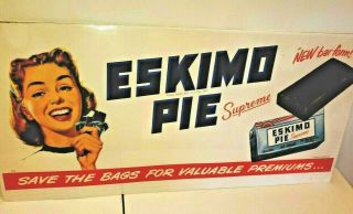 Vintage Eskimo Pie Ice Cream Bar Litho Sign Dairy Store Display Poster 50 