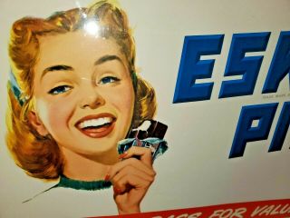 Vintage ESKIMO PIE ICE CREAM BAR LITHO SIGN Dairy Store Display Poster 50 ' s GIRL 2