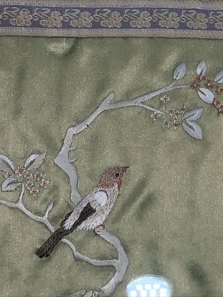Vintage Framed Chinese Silk Embroidery Bird On Branch Flowers