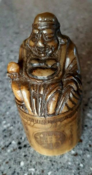 Carved Stone Happy Buddha Monk Figurine Statue Wax Seal Stamp Labyrinth