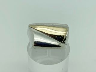 Vintage Studio Sterling Silver & Gold Modernist Chunky Band Ring Size P 1/2