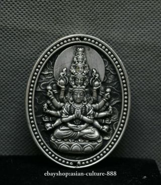 Tibet Ancient Miao Silver 1000 Arms Avalokiteshvara Of Goddess Amulet Pendant At