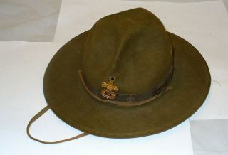 Vintage Boy Scout Masters Felt Hat With Hat Band & Strap 6 7/8