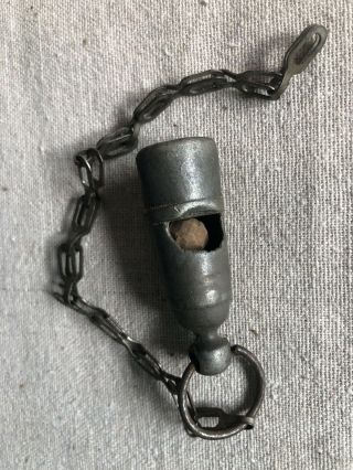 Vintage Primitive Cork Or Wood Ball Whistle W/ Chain Cast Iron?