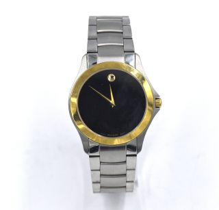 Vintage Movado Museum Wristwatch Stainless Steel Gold Tone Black Dial 81.  G2.  1855