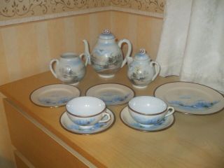 Old Vintage Hand Painted Japanese Eggshell Porcelain Eight Piece Tea Set