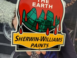 OLD VINTAGE SHERWIN - WILLIAMS PAINT PORCELAIN ADVERTISE HEAVY METAL SIGN GAS OIL 3