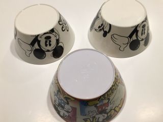 Disney Mickey Mouse Melamine Soup / Cereal Bowls Sketched Series Set Of 3 Bowls