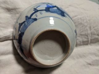 Antique early Chinese blue and white porcelain bowl pagoda and county scene 2
