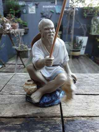 Vintage Oriental Chinese Mudman Fisherman Figurine