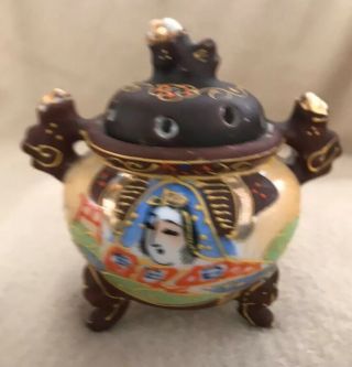 Vintage 3 Footed Moriage Incense Burner Made In Japan Woman Face On Front