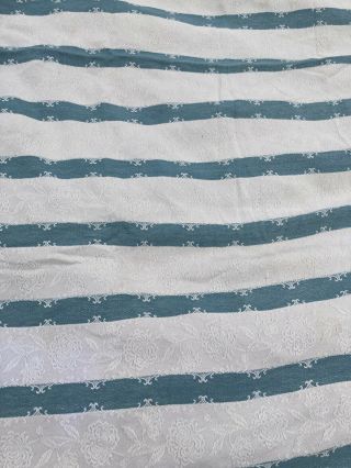 Vintage Bates Bedspreads Mid Century Teal And Cream Stripe Woven 96 " X 84 "