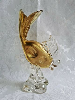 Vintage Murano Glass Fish Figurine With Gold Inclusions