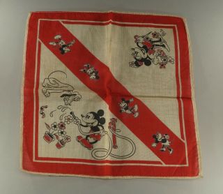 Vintage Walt Disney Mickey Mouse Minnie Pluto Handkerchief 9 " X 9 "