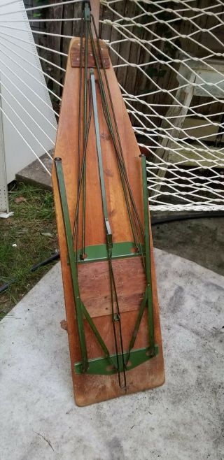 Vintage Wood Ironing Board With Green Metal Legs 54x15x32