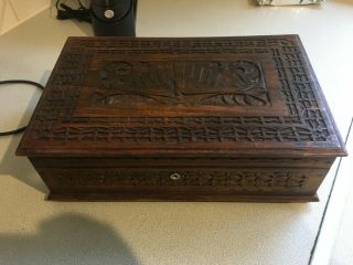 Antique Hand Carved Bird Indian Storage Box With Top Tray Jewellery Box