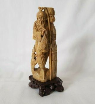 Vintage Carved Hardstone Soapstone Oriental Asian Fisherman Man Figure