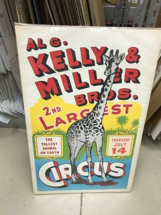 Vintage Al G Kelly & Miller Bros.  Circus Window Card 14 " X 22 " Giraffe In Nature