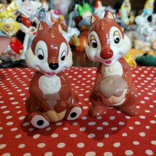 Disney Chip And Dale Ceramic Porcelain Figurines Japan Set Figures Chipmunks