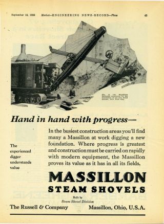 1926 Massillon Steam Shovels Ad: Hotel Lincoln,  York City - Construction Pic