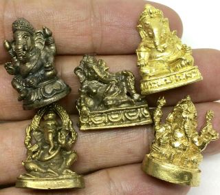 5 Brass God Lord Ganesha Thai Hindu Amulet Powerful Lucky Magic Wealth Talisman