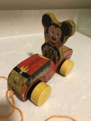Antique Wood Pull Toy Mickey Mouse 1950 