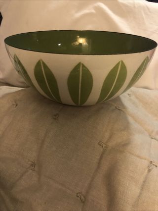 Vintage Mid - Century Cathrineholm Enamel Serving Bowl,  1960’s,  Green & White