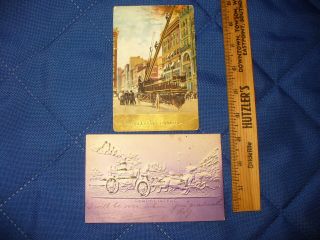 2 Vintage Embossed Fire Department Postcards 1909 Going To Fire Hook & Ladder