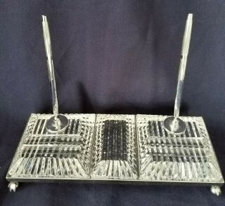 Heavy Vintage Waterford Crystal Desk Set 2 Pen Holders Paperweight Metal Frame