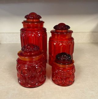 Vintage Le Smith Moon And Stars Red Glass Canister Apothecary Jars
