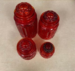 Vintage LE Smith Moon and Stars Red Glass Canister Apothecary Jars 3