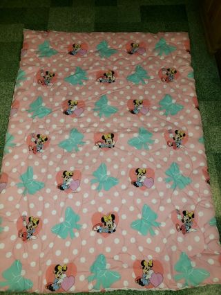 Vintage 90’s Disney Minnie Mouse Comforter Hearts Bows Pink Polka Dots Twin Size
