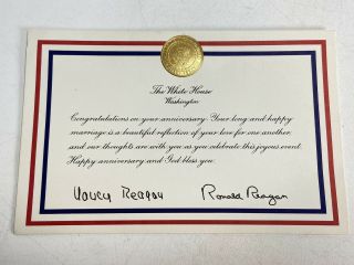 Vintage Ronald & Nancy Reagan Anniversary Card From White House Autopen Signed
