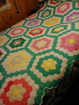 Vintage Grandmothers Flower Garden Quilt Feedsack Made